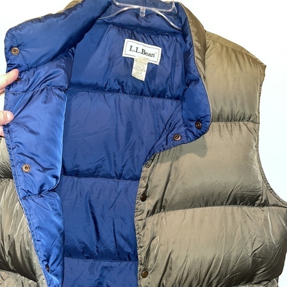 Army Green LL Bean, Goose Down Snap Close Puffer Vest Men’s Size Large Tall - Picture 3 of 13